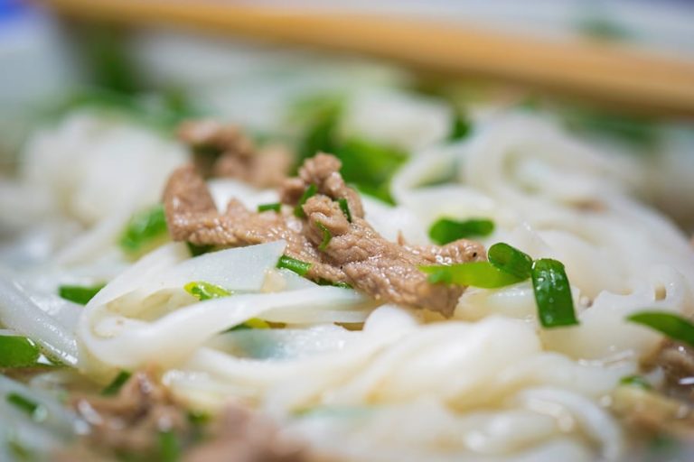 Close-up view of Vietnamese noodle soup