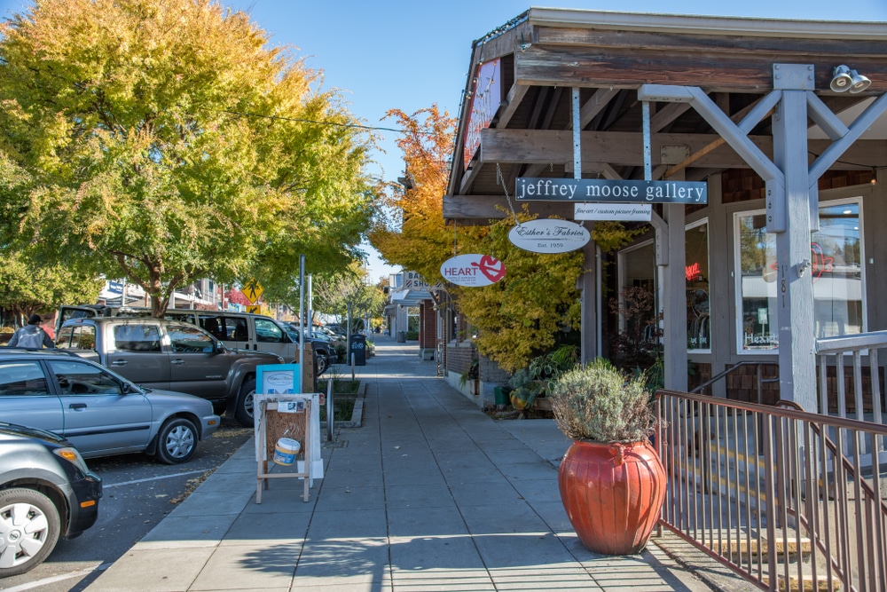 Things to do on Bainbridge Island, photo of downtown Winslow, charming small town on Bainbridge 