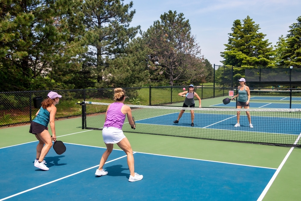 A group of friends playing Bainbridge Island Pickleball