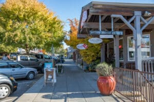 Shopping along the main street in Winslow on Bainbridge Island.
