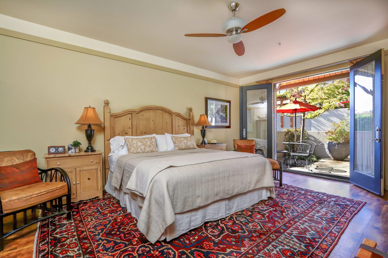 Room at our Bainbridge Island hotel with private patio area.