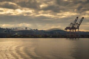View of Lumen Field from the Bainbridge Island ferry, venue for FIFA World Cup Seattle.
