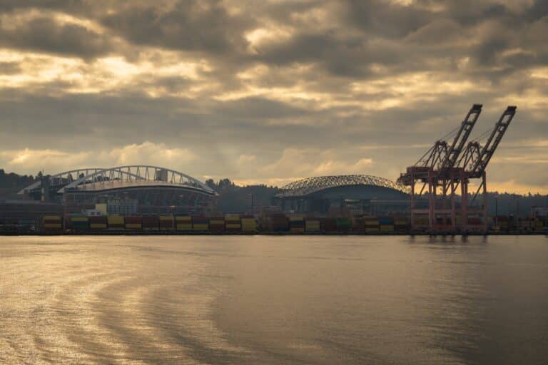 View of Lumen Field from the Bainbridge Island ferry, venue for FIFA World Cup Seattle.